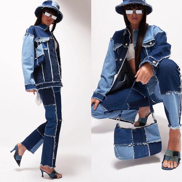 

women's jeans woman patchwork fashion high waist hip hop straight ladies trousers 2021 female street costumes, Blue