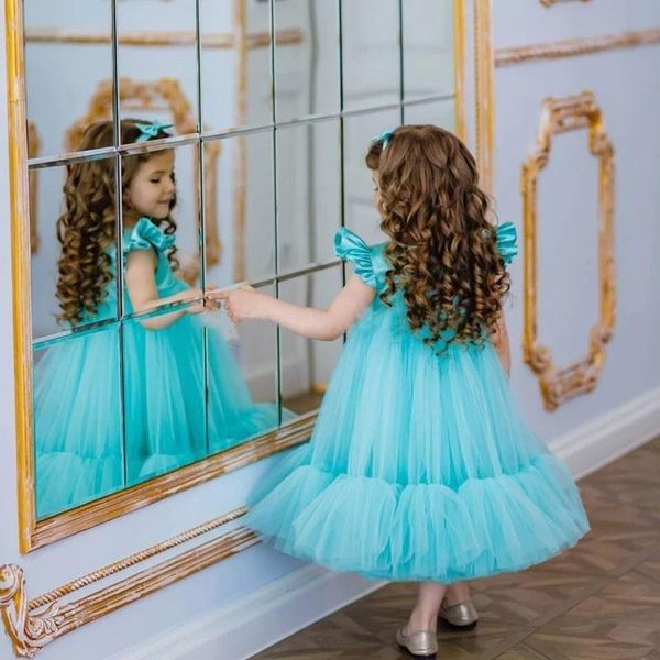 

girl's dresses sky blue aline toddler flower girl princess ruffles sleeves communion birthday pageant robe de demoiselle custom made, Red;yellow