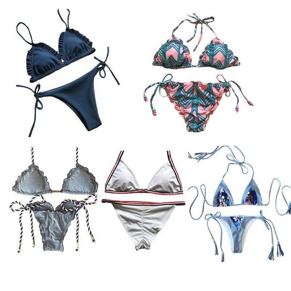 

women's swimwear 2021 5 style bikini push up padded bra bandage set women swimsuit bathing suit halter thong beachwear, White;black