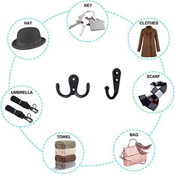 

hooks & rails metal wall hook multifunctional heavy duty black storage holder for bathroom bedroom kitchen hk3