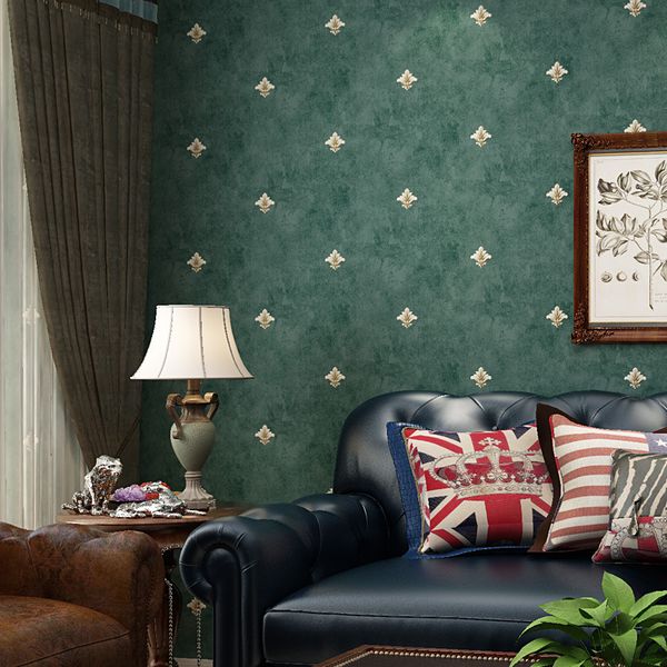 

american countryside style dark green wallpaper european flower bedroom living room tv background wall