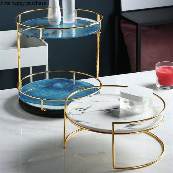 

kitchen storage & organization nordic dressing table cosmetic rack rotatable organizer metal marble ceramics double round tray