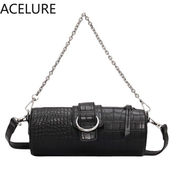 

evening bags acelure fashion black crocodile pattern small shoulder bag women messenger female barrel-shape purse hand