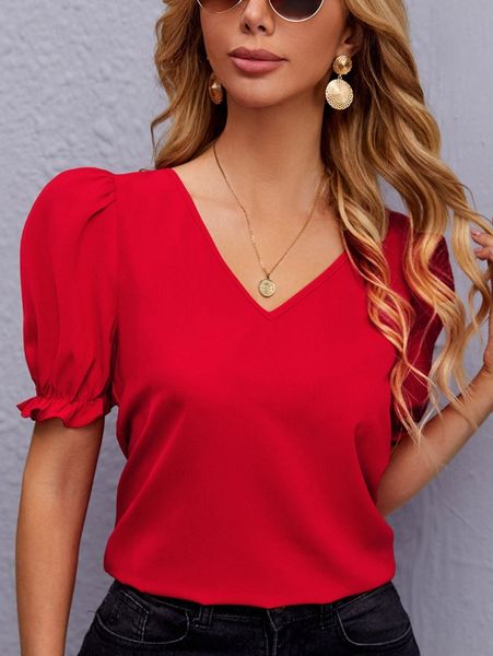 

v neck puff sleeve blouse a8cq#, White