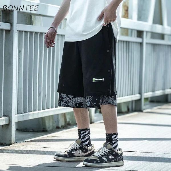 

men's shorts casual men printed fake two pieces male loose drawstring leisure hip hop high street vintage european style teens fashion, White;black