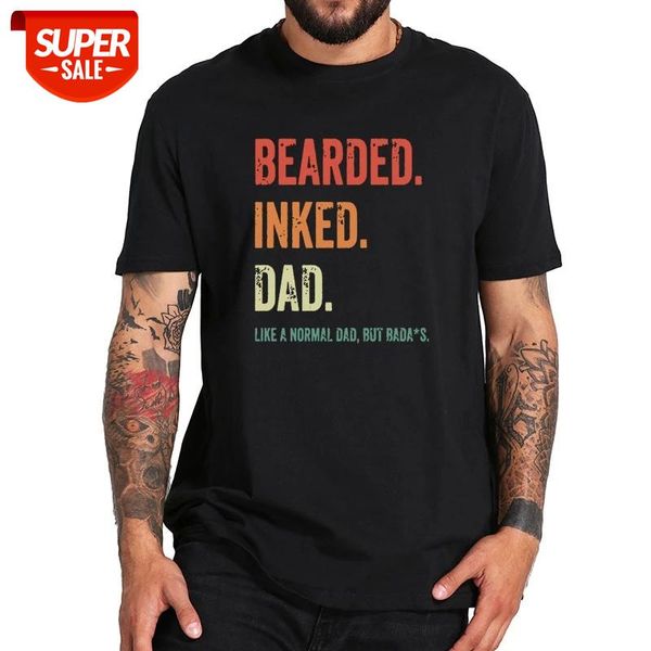 

bearded inked dad funny for daddy papa vintage t-shirt eu size 100% cotton soft crew neck tee #k543, White;black