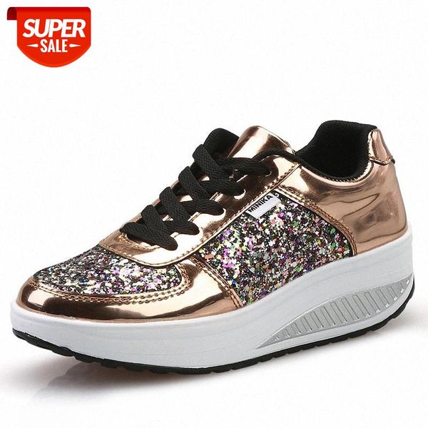 

women sneakers lace up pu shoes gold casual shoes breathable sneaker lady woman flats sport plus size 35-41 #sl5d