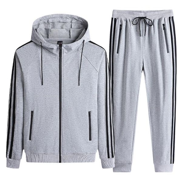 

men's tracksuits hooded tracksuit men 2 piece set 2021 spring plus size sportswear sweatshirt casual jogging sweatpants, Gray