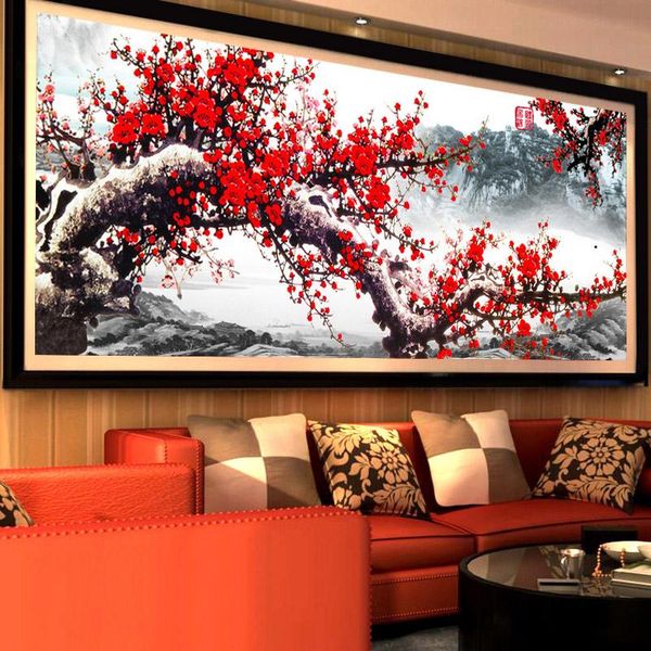 

diamond painting qianzehui,diy blessing plum landscape embroidery,round full rhinestone cross stitch,needlework