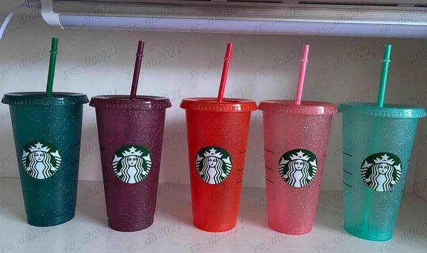 Starbucks Mermaid Goddess 24oz / 710ml Bicchieri cambia colore Bicchieri di plastica per succhi di frutta con labbra e cannuccia Tazze da caffè magiche