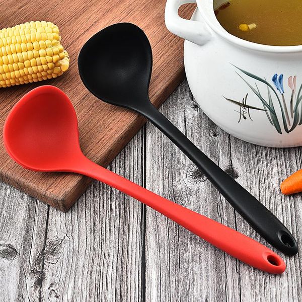 

spoons non-stick silicone spoon heat-resistant tableware long handle soup round scoop with hygienic coating kitchen cooking tool