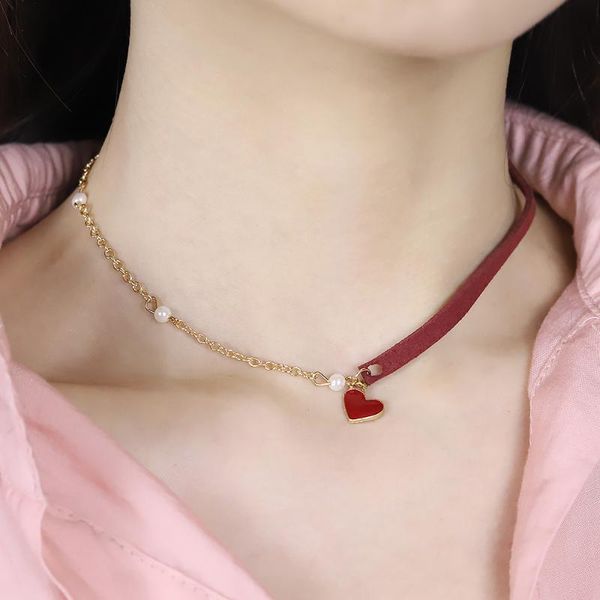 

chokers 2021 net red creative pearl love necklace female clavicle chain short neckband temperament gift, Golden;silver