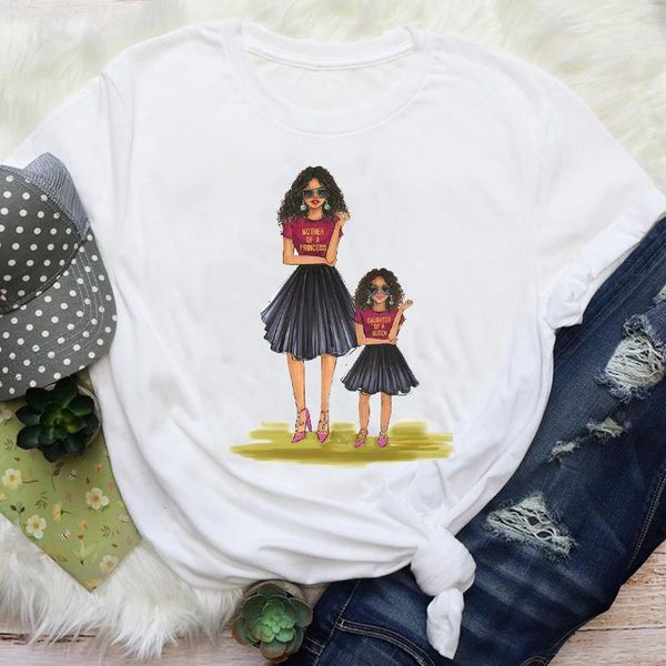 

women mom daughter girl aesthetic printing mama cartoon mother graphic tees clothes print lady female t shirt t-shirt, White