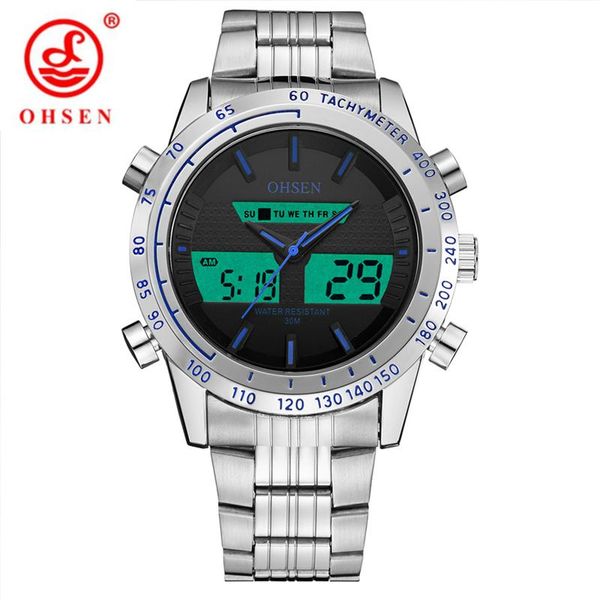 

wristwatches brand mens watch luxury dual movement steel quartz waterproof luminous chronograph male clock men's watches relojes, Slivery;brown