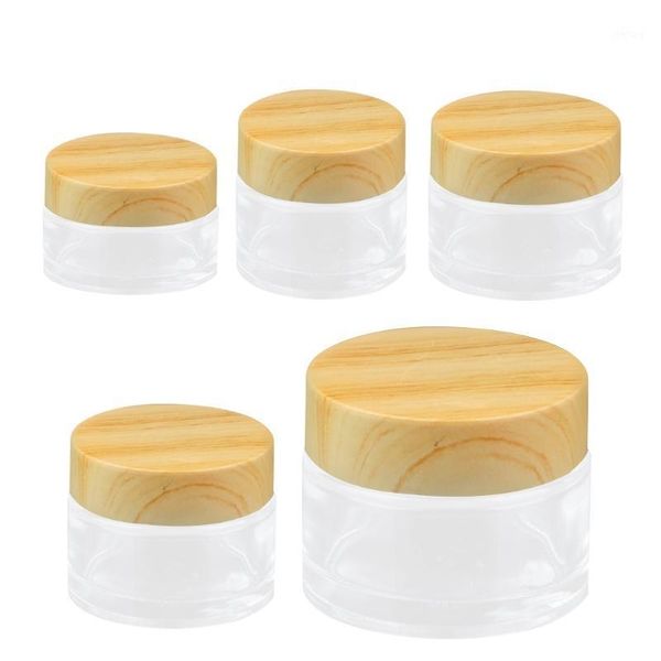 

storage bottles & jars 5pcs empty bottle set wood grain lid glass cream jar face dispenser u2jd