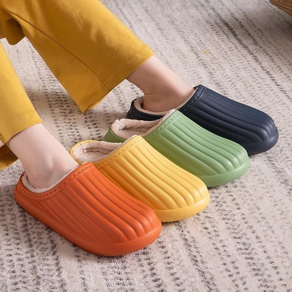 

slippers waterproof non-slip home for women winter shoes warm cotton soft memory foam couples woman, Black