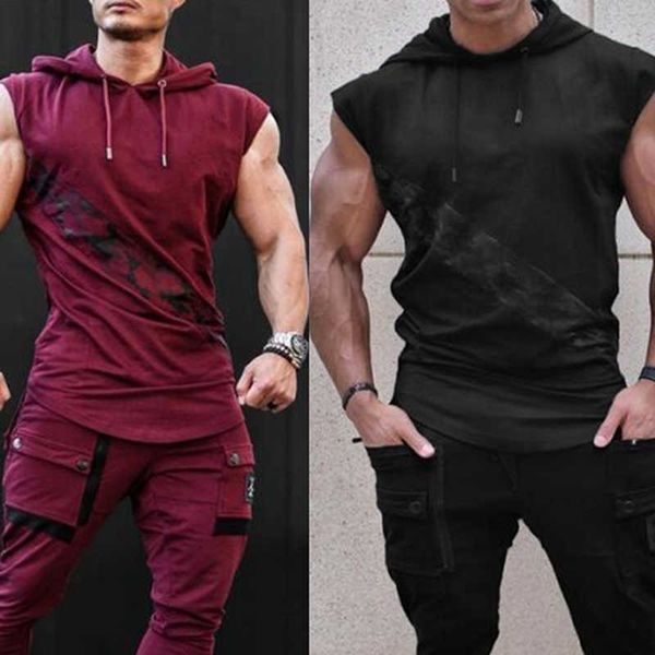 Mode Sommer Herren Ärmellose Hoodie T-Shirts Muskel Sweatshirt Coole Hoody Tops Gym Sport Slim Fitness Kapuzen Sportswer T-Shirts 210629