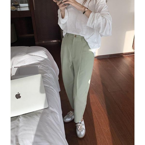 

women's pants & capris casual 2021 autumn korean high waist loose harem women simple solid color design wide leg, Black;white