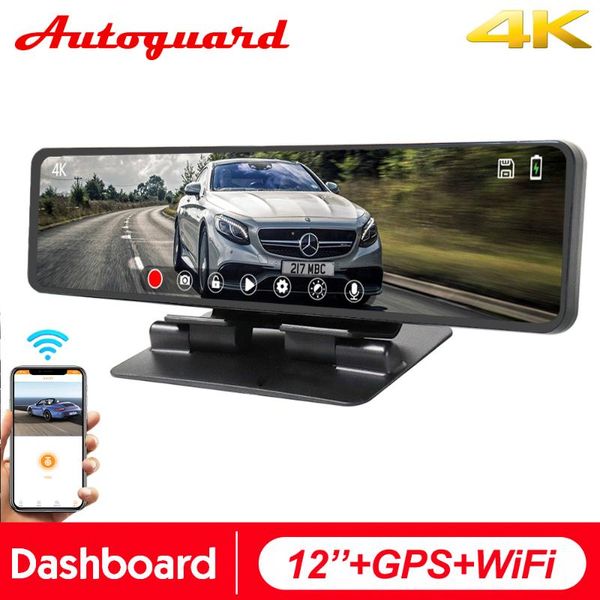 

car video 12 inch gps wifi 4k rearview mirror auto recorder 2160p dvr dashboard ultra hd rear view dash camera