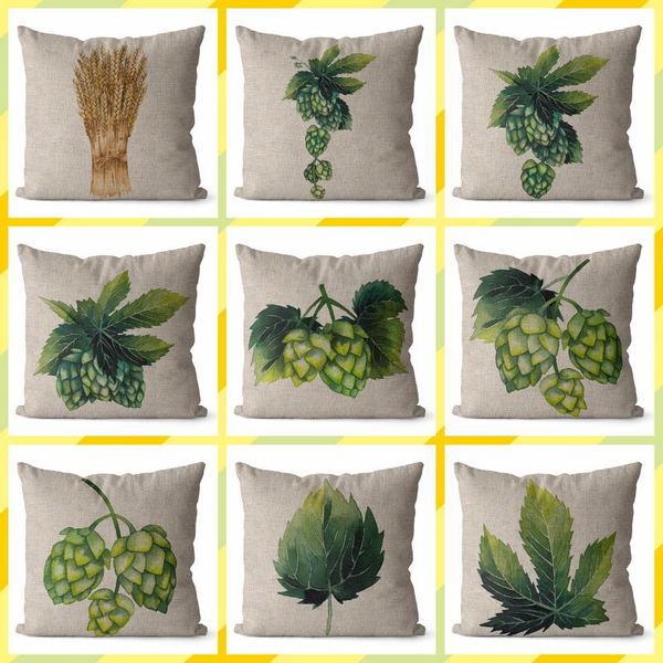 

cushion/decorative pillow european hop lupulus leaf wheat linen pillowcase cushion cover home decorate living room decoration sofa cushions