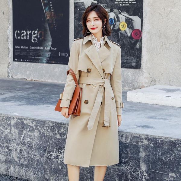 

women clothes windbreaker female long section british style dignified atmospheric society ladies temperament autumn coat1, Tan;black