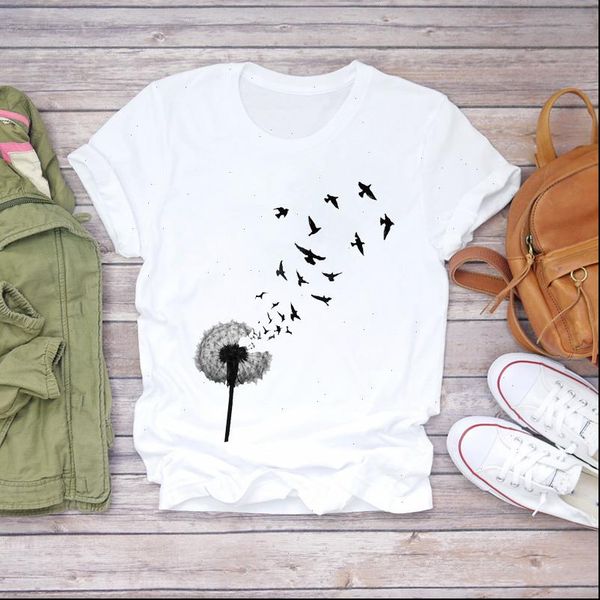 

women bird animal printing cute cartoon fashion print clothes lady t shirts womens t shirt ladies graphic female tee t shirt, White