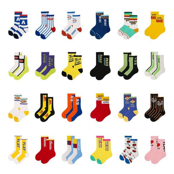 

socks children's tide spring letters street sports style personality men and women tube accessories, Pink;yellow