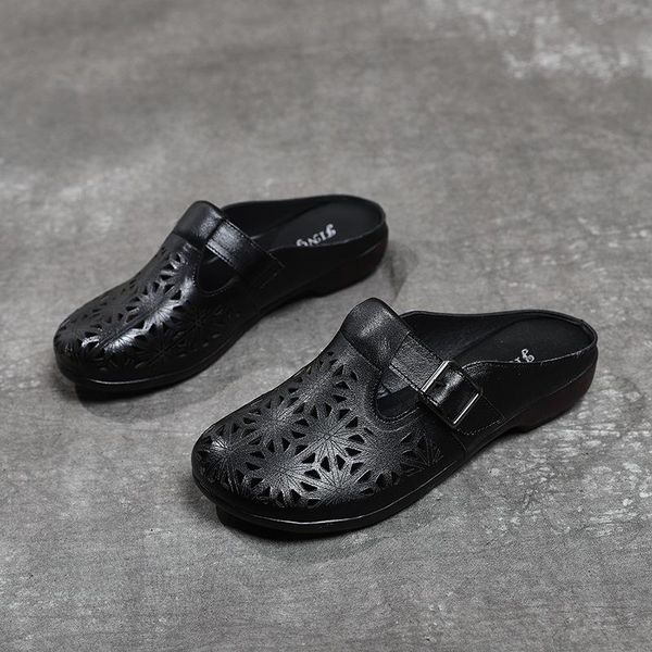 

slippers low flat shoes female tpr basic fretwork pu fabric, Black