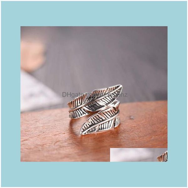 

cluster jewelrybijoux fashion real 925 sterling sier feather rings for women boho adjustable s925 antique anillos joyas de plata drop delive, Golden;silver