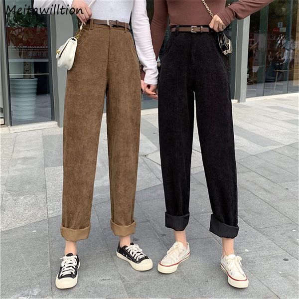 

women's pants & capris 2021 casual solid women autumn winter corduroy trouser korean harajuku high waist loose wide leg, Black;white