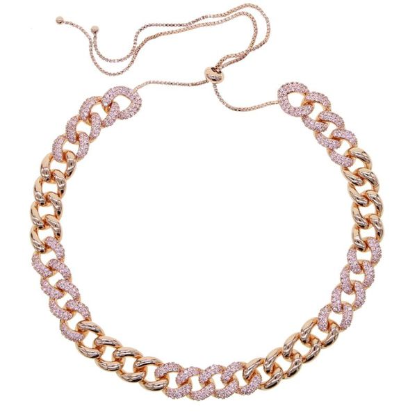 

chains miami rose gold cuban link pink rhinestone necklace chain full bling punk charm glitter hiphop jewelry arrivals, Silver