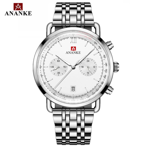 

anke men's watch fashion steel band calendar multifunctional waterproof luminous trend watch, Slivery;brown