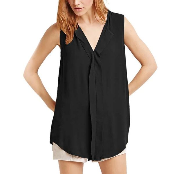 

plus size s-6xl women blouse summer casual loose sleeveless solid v-neck chiffon blouses female shirts vest blusa, White