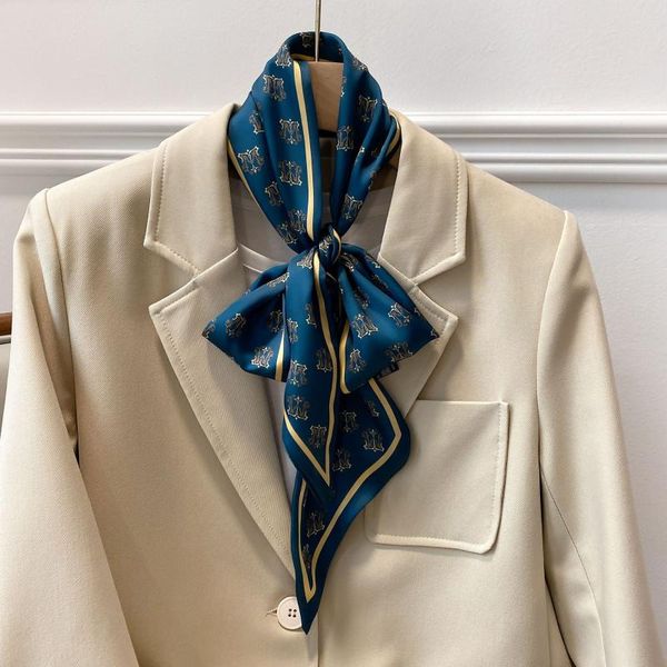 

scarves summer 15x150cm letter long strip suit neck scarfs women beach sunscreen silk scarf fashion hair band ribbon bandana, Blue;gray