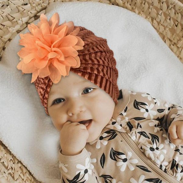 

caps & hats baby girls boys flowers knotted ribbed childrens beanie cap solid toddler floral turban born hood winter infant headwear, Yellow