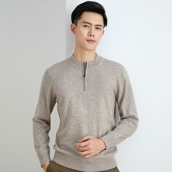

2021 neck man sweaters 100% pure goat cashmere knitted jumpers winter autumn fashion 4colors pullovers eue1, White;black