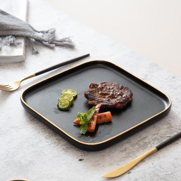 

dishes & plates nordic black frosted square steak plate ceramic creative western household dish tableware