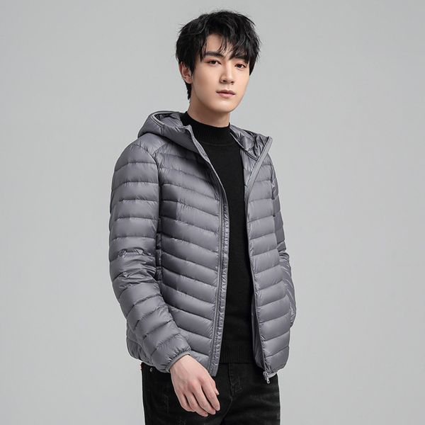 

Autumn and winter new hooded men's light et short fashion casual white duck down, Black