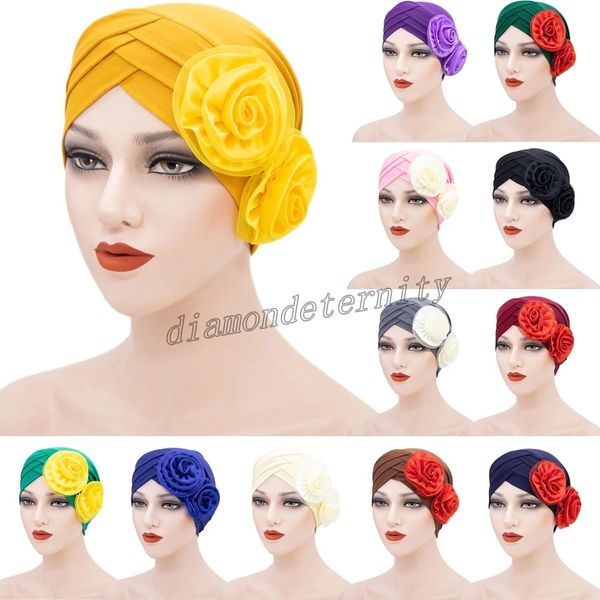 

solid color elastic muslim hijab turban big flower decor easy cap forehead cross jersey hijabs turban headband hair accessories, Blue;gray