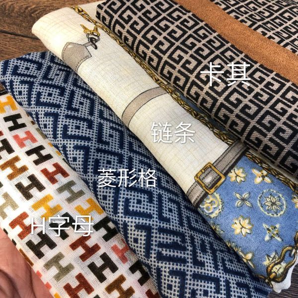 

bangzi guoxian temperament can be matched with han fan elegant diamond pattern cotton hemp velvet scarf in four seasons, Blue;gray