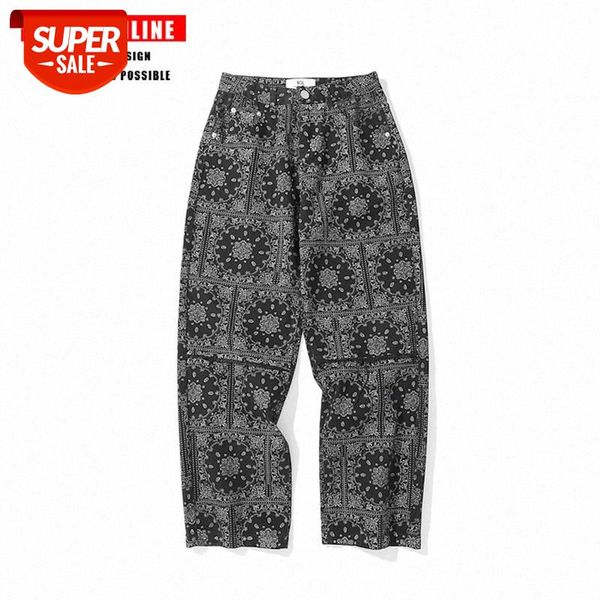 

tkpa american street cashew flower full print trousers loose wide-leg pants hip-hop jeans for men and women #gi5q, Blue