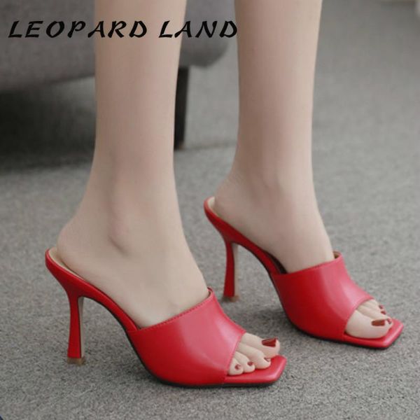 

dress shoes leopard land 2021 summer thin heeled peep-toe sandals in her smooth red leisure high-heeled, Black