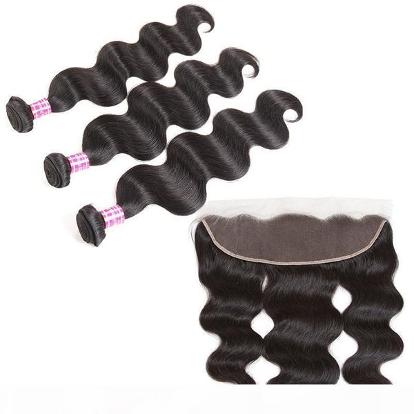 

2018 peruvian virgin human hair body wave and straight 3 bundle and 13x4 lace frontal 4x4 lace closure human hair weave 4pcs, Black;brown