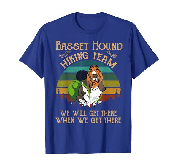 

basset hound hiking team we will get there vintage t-shirt, White;black