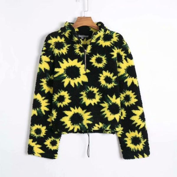 

women's hoodies & sweatshirts retro vintage floral printed women fashion stand collar long sleeve knitting short pullover streetwear fe, Black