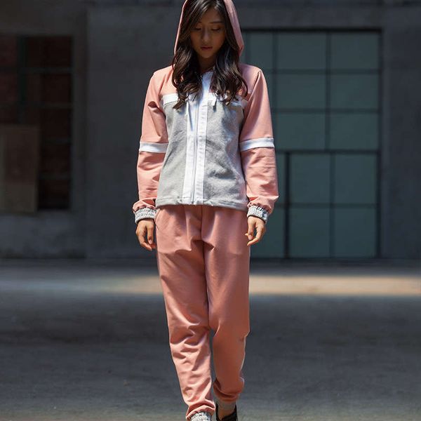 

women's tracksuits cotton style autumn winter sports casual hooded night running sweater suit, Gray