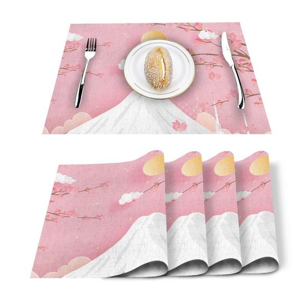 

table runner 4/6pcs mountain peach blossom sun kitchen placemat set dining mats cotton linen pad bowl cup mat home decor