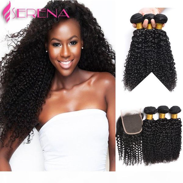 

7a brazilian curly virgin hair 3 bundles with lace closure or middle part brazilian kinky curly virgin hair brazilian curly human hair, Black;brown