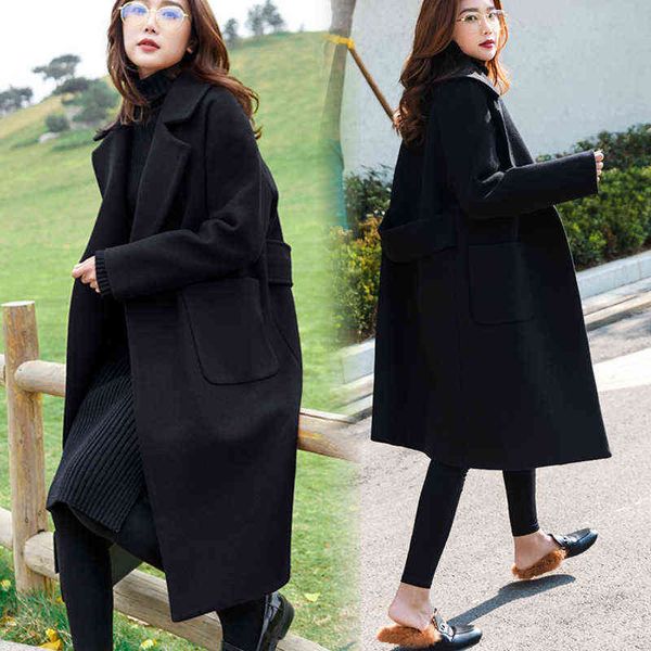 

black autumn coat woolen women's medium long winter windbreaker small man