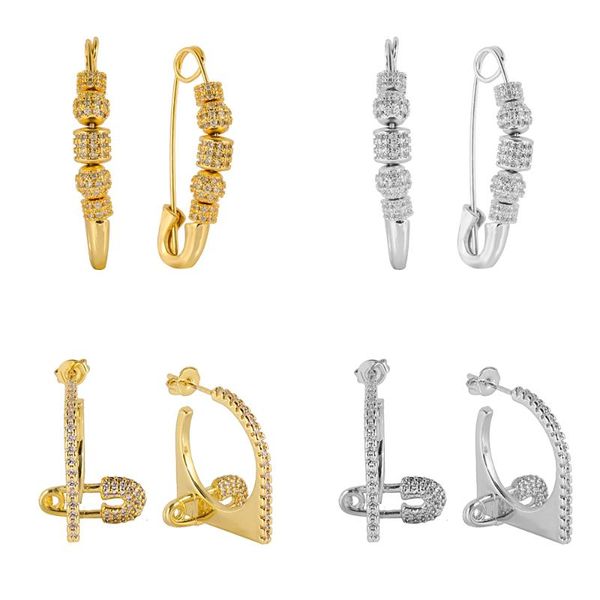 

hoop & huggie 2021 trend rhinestone crystal safe pin huggies earrings women cute heart hanging wholesale jewelry party gifts, Golden;silver